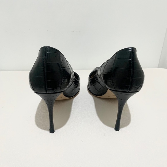 Sergio Rossi Black Croc Embossed Leather Pointed Toe Pumps Stiletto heel Shoes - Picture 10 of 16